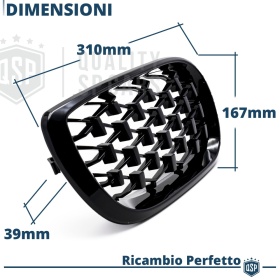 REJILLAS Delanteras para BMW Serie 3 E46 (01-05), Estilo Diamante 3D | Negro Brillante Tuning M