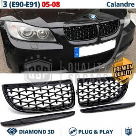 Front GRILLE for BMW 3 Series E90 E91 (05-08), Diamond 3d Design | Glossy Black Grill Tuning M