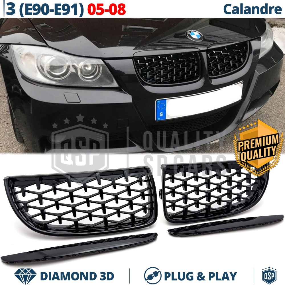 Front GRILLE for BMW 3 Series E90 E91 (05-08), Diamond 3d Design | Glossy Black Grill Tuning M