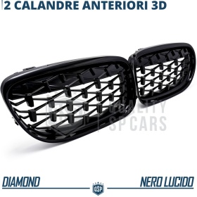 REJILLAS Delanteras para BMW Serie 3 E90 E91 (08-13), Estilo Diamante 3D | Negro Brillante Tuning M
