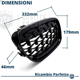 REJILLAS Delanteras para BMW Serie 3 E90 E91 (08-13), Estilo Diamante 3D | Negro Brillante Tuning M
