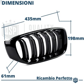REJILLAS Delanteras para BMW Serie 3 GT F34, Doble Pasillo | Negro Brillante Tuning M
