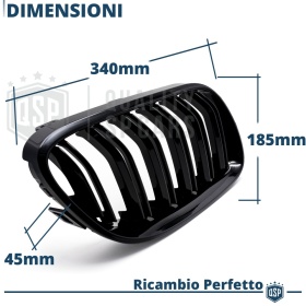 REJILLAS Delanteras para BMW Serie 3 E92 E93 (10-14), Doble Pasillo | Negro Brillante Tuning M3
