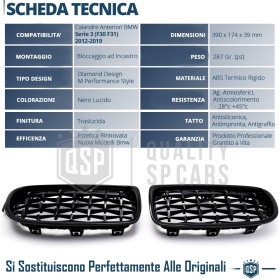Front GRILLE for BMW 3 Series (F30 F31), Diamond 3d Design | Glossy Black Grill Tuning M