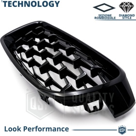Front GRILLE for BMW 3 Series (F30 F31), Diamond 3d Design | Glossy Black Grill Tuning M