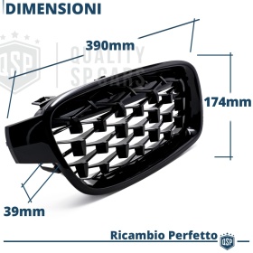 Front GRILLE for BMW 3 Series (F30 F31), Diamond 3d Design | Glossy Black Grill Tuning M
