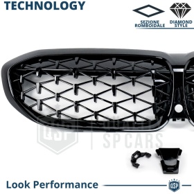 REJILLA Delanteras para BMW Serie 3 G20 G21 (19-22), Estilo Diamante 3D | Negro Brillante Tuning M