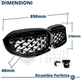 REJILLA Delanteras para BMW Serie 3 G20 G21 (19-22), Estilo Diamante 3D | Negro Brillante Tuning M