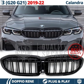 REJILLA Delanteras para BMW Serie 3 G20 G21 (19-22), Doble Pasillo | Negro Brillante Tuning M
