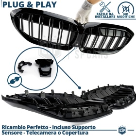 REJILLA Delanteras para BMW Serie 3 G20 G21 (19-22), Doble Pasillo | Negro Brillante Tuning M