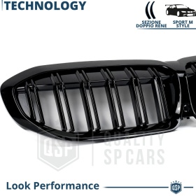 REJILLA Delanteras para BMW Serie 3 G20 G21 (19-22), Doble Pasillo | Negro Brillante Tuning M