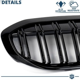 REJILLA Delanteras para BMW Serie 3 G20 G21 (19-22), Doble Pasillo | Negro Brillante Tuning M