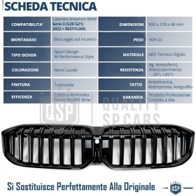 REJILLA Delanteras para BMW Serie 3 G20 G21 (desde 2022), Doble Pasillo | Negro Brillante Tuning M