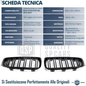 REJILLAS Delanteras para BMW Serie 4 (F32, F33, F36) Doble Pasillo | Negro Brillante Tuning M