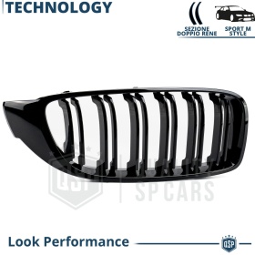 REJILLAS Delanteras para BMW Serie 4 (F32, F33, F36) Doble Pasillo | Negro Brillante Tuning M