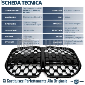 REJILLA Delanteras para BMW Serie 4 (G22, G23) Estilo Diamante 3D | Negro Brillante Tuning M