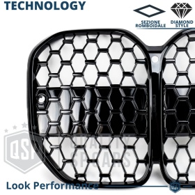 REJILLA Delanteras para BMW Serie 4 (G22, G23) Estilo Diamante 3D | Negro Brillante Tuning M