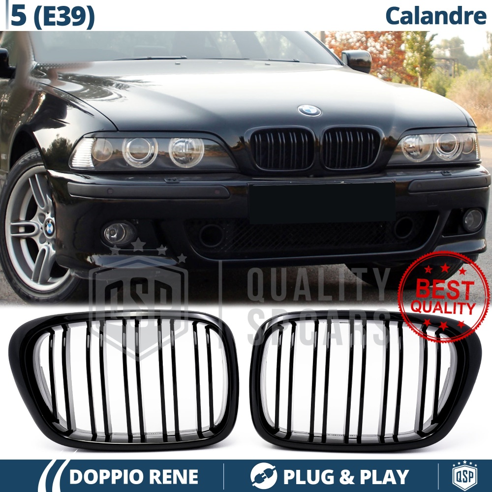 GRIGLIE Doppio Rene per BMW Serie 5 E39, Mascherine Anteriori Nero Lucido | Calandre Tuning M5