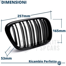 GRIGLIE Doppio Rene per BMW Serie 5 E39, Mascherine Anteriori Nero Lucido | Calandre Tuning M5