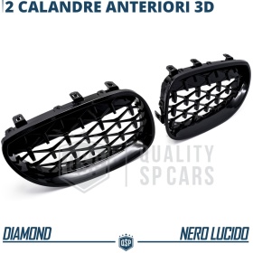 REJILLAS Delanteras para BMW Serie 5 (E60 E61), Estilo Diamante 3D | Negro Brillante Tuning M