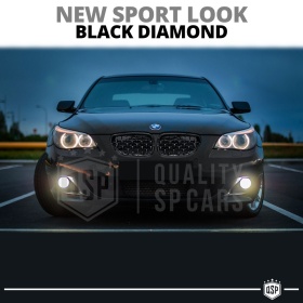 REJILLAS Delanteras para BMW Serie 5 (E60 E61), Estilo Diamante 3D | Negro Brillante Tuning M