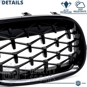 REJILLAS Delanteras para BMW Serie 5 (E60 E61), Estilo Diamante 3D | Negro Brillante Tuning M