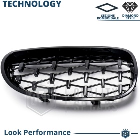 REJILLAS Delanteras para BMW Serie 5 (E60 E61), Estilo Diamante 3D | Negro Brillante Tuning M