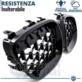 REJILLAS Delanteras para BMW Serie 5 (E60 E61), Estilo Diamante 3D | Negro Brillante Tuning M