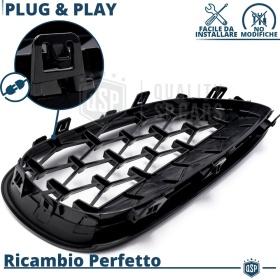 REJILLAS Delanteras para BMW Serie 5 (E60 E61), Estilo Diamante 3D | Negro Brillante Tuning M