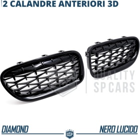 REJILLAS Delanteras para BMW Serie 5 (F10 F11), Estilo Diamante 3D | Negro Brillante Tuning M