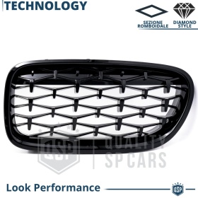 REJILLAS Delanteras para BMW Serie 5 (F10 F11), Estilo Diamante 3D | Negro Brillante Tuning M