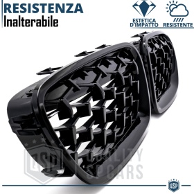 REJILLAS Delanteras para BMW Serie 5 (F10 F11), Estilo Diamante 3D | Negro Brillante Tuning M