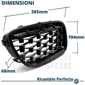 REJILLAS Delanteras para BMW Serie 5 (F10 F11), Estilo Diamante 3D | Negro Brillante Tuning M