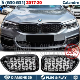 REJILLAS Delanteras para BMW Serie 5 G30 G31 (17-20), Estilo Diamante 3D | Negro Brillante Tuning M