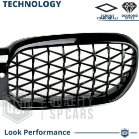 REJILLA Delanteras para BMW Serie 5 G30 G31 desde 2020, Estilo Diamante 3D | Negro Brillante Tuning M