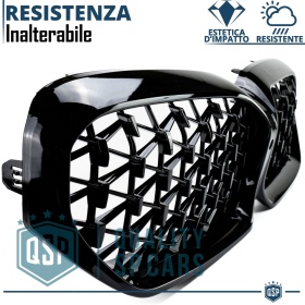 REJILLA Delanteras para BMW Serie 5 G30 G31 desde 2020, Estilo Diamante 3D | Negro Brillante Tuning M