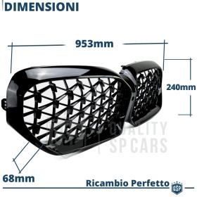 REJILLA Delanteras para BMW Serie 5 G30 G31 desde 2020, Estilo Diamante 3D | Negro Brillante Tuning M