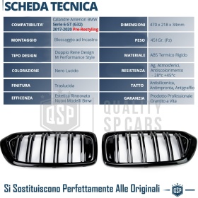 REJILLAS Delanteras para BMW Serie 6 GT (G32) 17-20, Doble Pasillo | Negro Brillante Tuning M