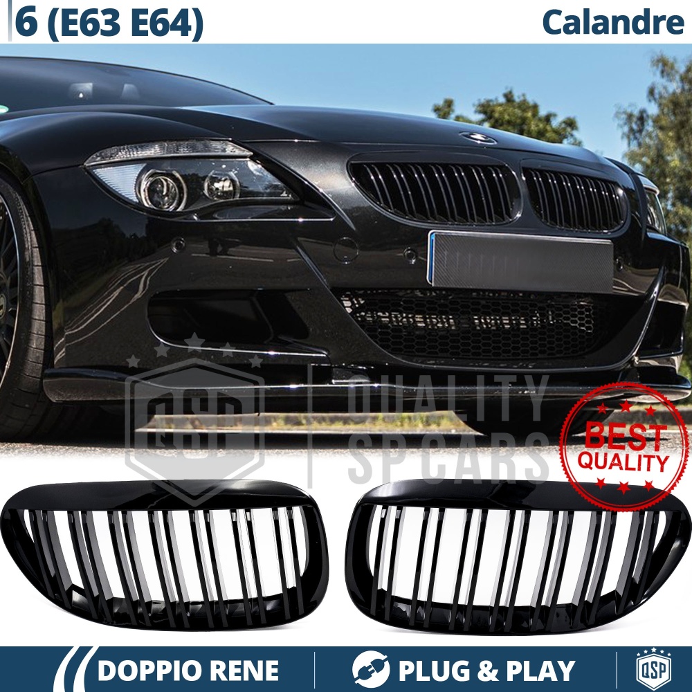 REJILLAS Delanteras para BMW Serie 6 (E63 E64), Doble Pasillo | Negro Brillante Tuning M