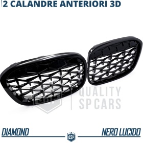 REJILLAS Delanteras para BMW X1 F48 (15-19), Estilo Diamante 3D | Negro Brillante Tuning M