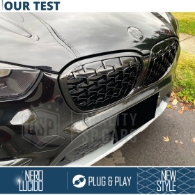 REJILLAS Delanteras para BMW X1 F48 (15-19), Estilo Diamante 3D | Negro Brillante Tuning M