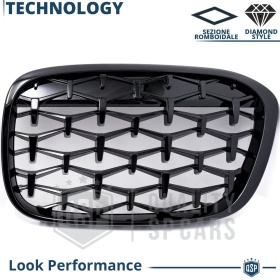 REJILLAS Delanteras para BMW X1 F48 (15-19), Estilo Diamante 3D | Negro Brillante Tuning M