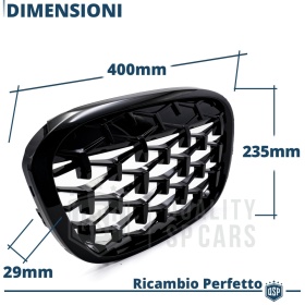 REJILLAS Delanteras para BMW X1 F48 (15-19), Estilo Diamante 3D | Negro Brillante Tuning M