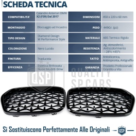 REJILLAS Delanteras para BMW X2 (F39), Estilo Diamante 3D | Negro Brillante Tuning M