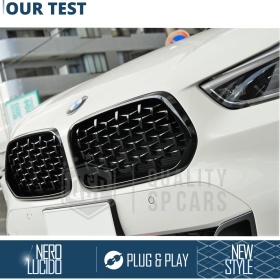 REJILLAS Delanteras para BMW X2 (F39), Estilo Diamante 3D | Negro Brillante Tuning M