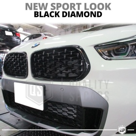 REJILLAS Delanteras para BMW X2 (F39), Estilo Diamante 3D | Negro Brillante Tuning M