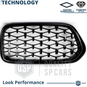 REJILLAS Delanteras para BMW X2 (F39), Estilo Diamante 3D | Negro Brillante Tuning M