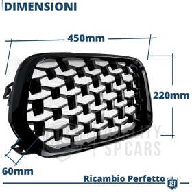 REJILLAS Delanteras para BMW X2 (F39), Estilo Diamante 3D | Negro Brillante Tuning M