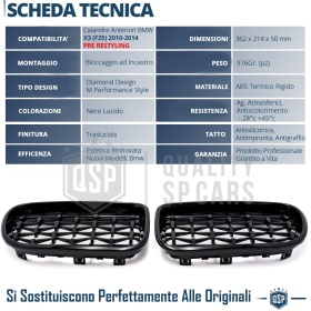 REJILLAS Delanteras para BMW X3 F25 (10-14) Estilo Diamante 3D | Negro Brillante Tuning M