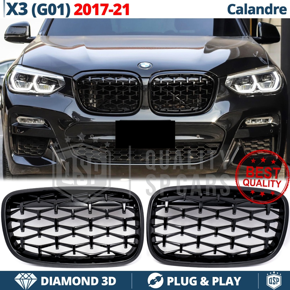 GRIGLIE Anteriori per BMW X3 G01 (17-21), Mascherine Nero Lucido Diamond | Calandre Tuning M3